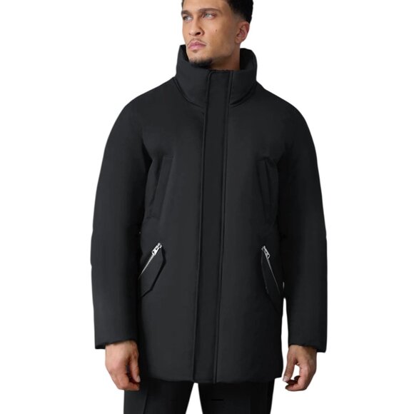 Mackage Edward XR Down Parka Jacket SZ M Black Mock Neck Pockets Hood Missing - Picture 1 of 16